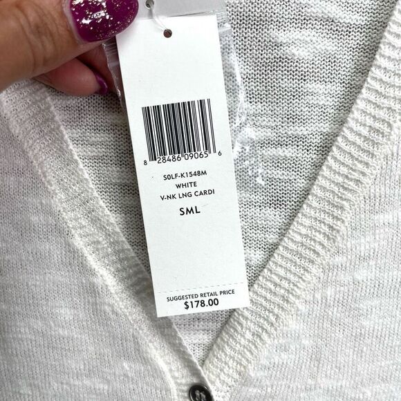 Eileen Fisher Cardigan Women’s S White Linen & Cotton V-Neck Light Knit Long Swe - Picture 4 of 6